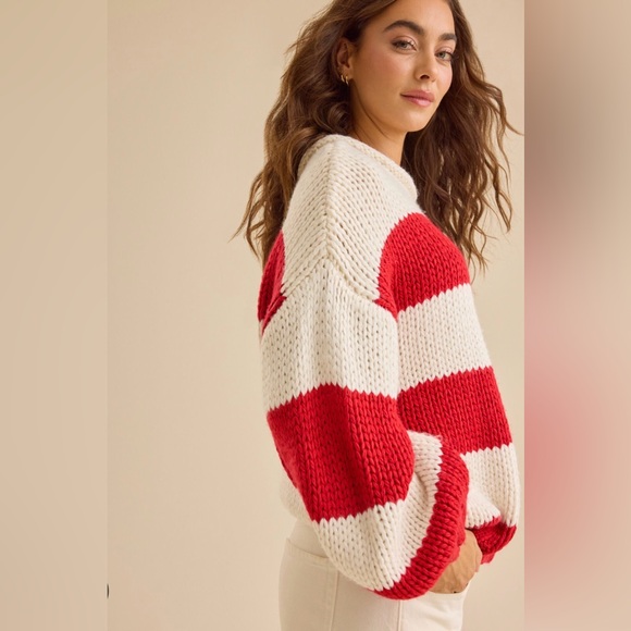 Altar'd State Bold Red and White Sweater - Picture 3 of 9